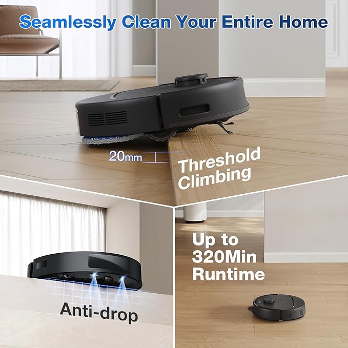 ECOVACS DEEBOT N30 PRO OMNI Robot Vacuum and Mop, 10000Pa Suction, TruEdge Adaptive Edge Mopping, ZeroTangle 2.0 Technology,140℉ Hot Water Mop Washing, Hot Air-Drying, Self-Emptying, Auto-lift Mopping