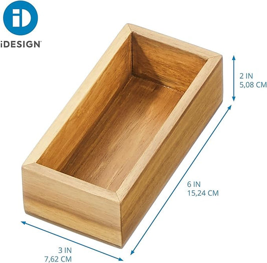InterDesign iDesign Small Acacia Wood Kitchen and Pantry Drawer Organizer Bin– Natural
