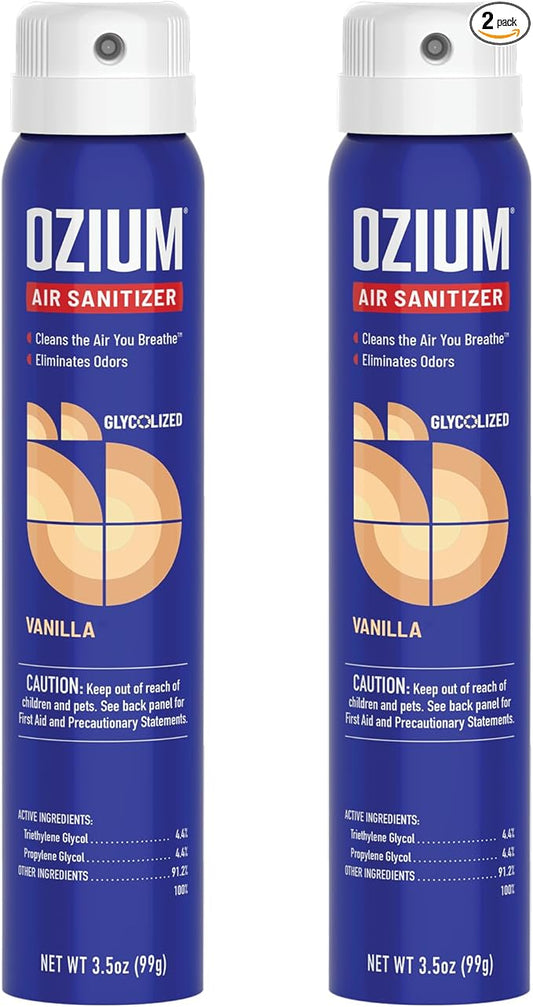 Ozium 3.5 Oz. Air Sanitizer & Odor Eliminator for Homes, Cars, Offices and More, Vanilla Scent, 2 Pack