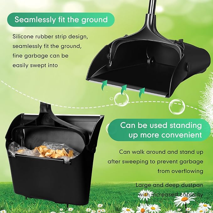 Maxcheck 12 Pcs 37 Inch Lobby Dust Pan Bulk Upright Lobby Dust Pan Plastic Commercial Dustpan with Long Handle Upright Standing Dustpan Heavy Duty for Office Home Indoor Outdoor Use (Black)