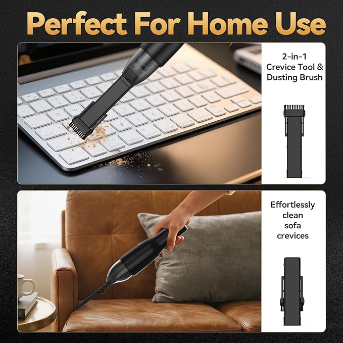 Handleld Vacuum Cordless -Car Vacuum Portable Rechargeble -Hand Held Small Vacuum Cleaner Car Seats, Home, Quick Cleanup, Strong Suction, Lightweight, Includes Crevice Nozzle & Brush -H3