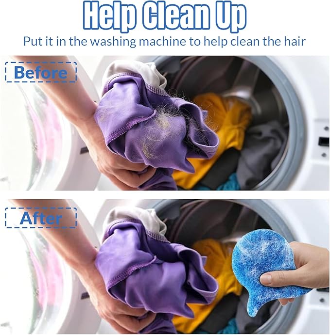 4PCS Reusable Pet Hair Remover for Laundry, Powerful Dog & Cat Hair Removal Tool, Quickly Eliminates Pet Hair, Lint and Dander from Clothing, Bedding & Linens, Fits Washing Machines & Dryers