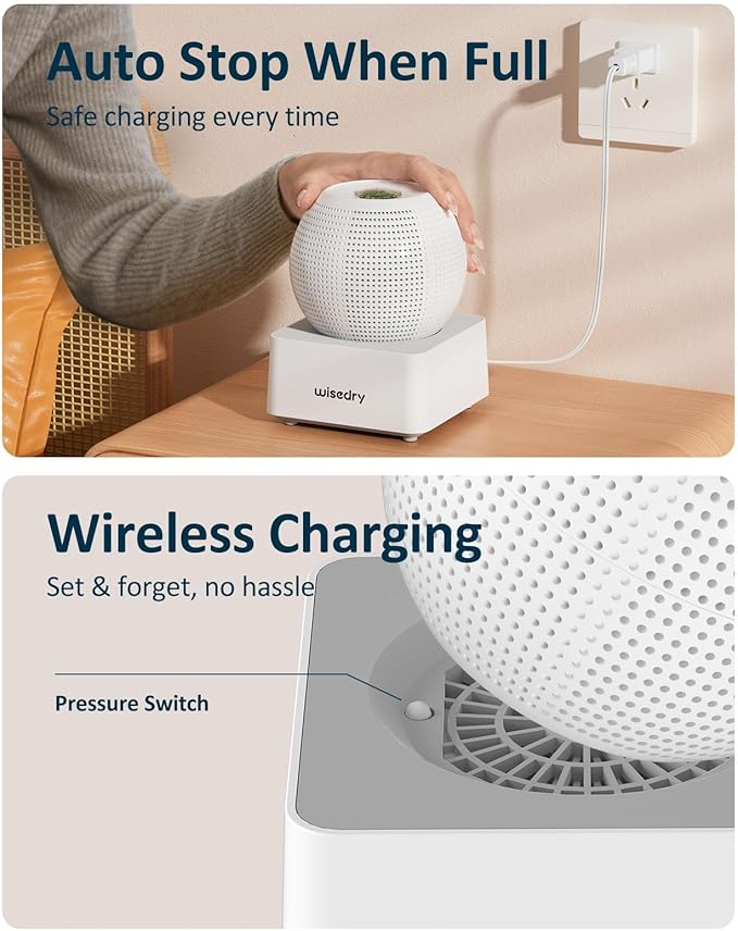 Wisedry 2 Hours Fast Rechargeable Mini Dehumidifier - Wireless Gun Safe Dehumidifier, Auto-Shutoff, Indicator Function (2 Dehumidifiers, White)