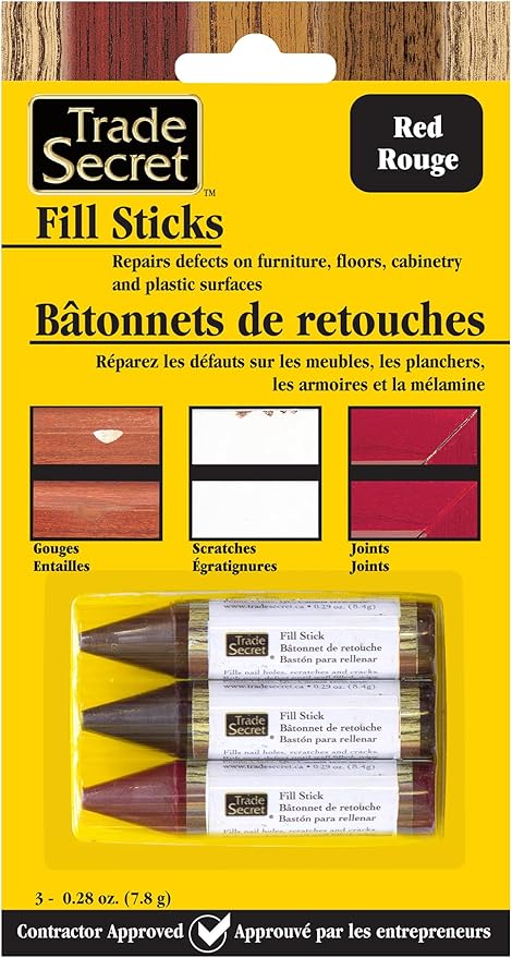 Wood Scratch Repair Fill Stick for Red Surfaces (Set of 3), Great for Touch-Ups and Repairs on Hardwoods Floors, Furniture, Cabinets and Plastic Surfaces.