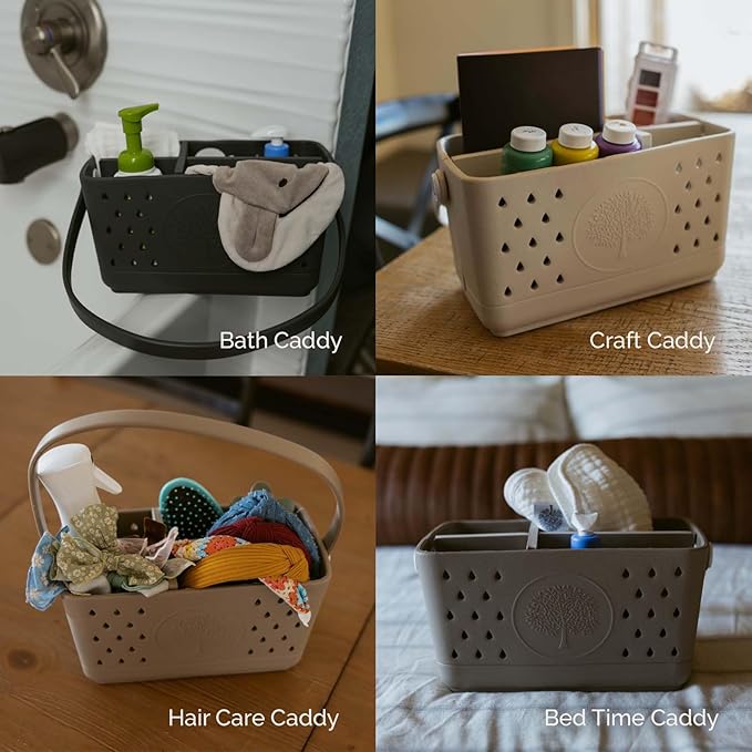 Parker Baby Large Bath Caddy | BPA Free & Food Grade Shower Caddy Organizer for Toys & Supplies | Quick-Dry, Sturdy & Perfect Size Shower Basket w/Handle in Neutral Colors