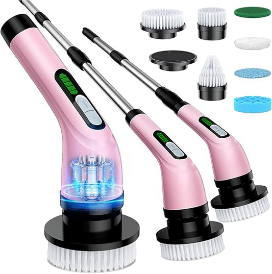 Electric Spin Scrubber for Cleaning Bathroom: Cordless Power Shower Scrubber - Electric Cleaning Brush for Tile Tub - Pink