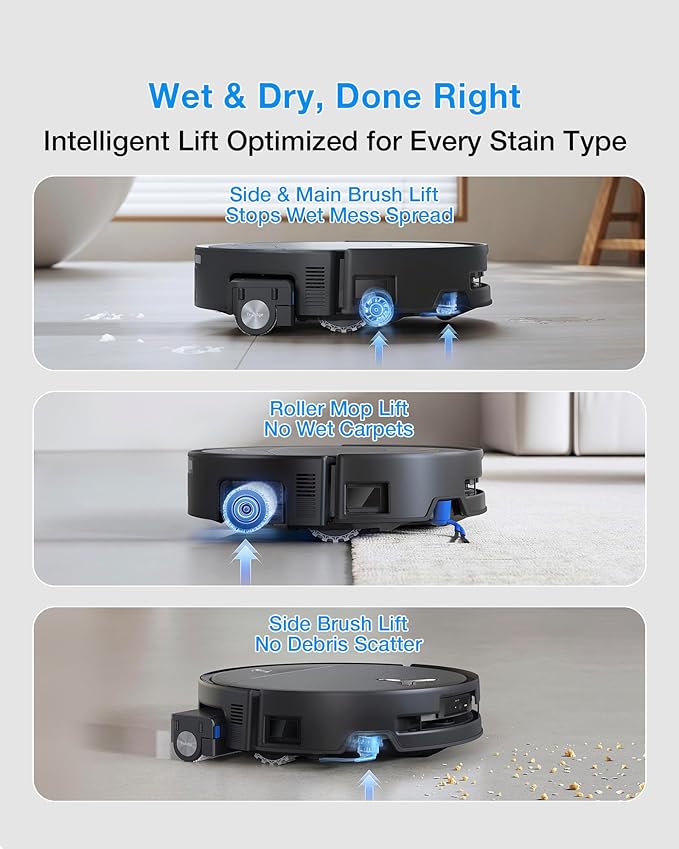 ECOVACS DEEBOT T80S Omni Robot Vacuum and Mop, 24,800Pa Suction, Instant Self-Cleaning OZMO Roller Mop, Auto-Lift Mop for Carpet & Spill Protection, AI Navigation, ZeroTangle 3.0 for Pets Family