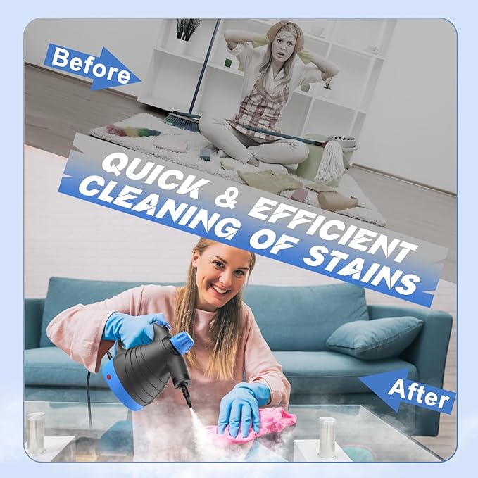 Handheld Steam Cleaner - 275°F High Temperature Fast Heating Multi-Purpose Portable Deep Steam Cleaner for All Surfaces With 9pcs Accessories, 100% Chemical-Free Steamer for Cleaning Home Car Grout