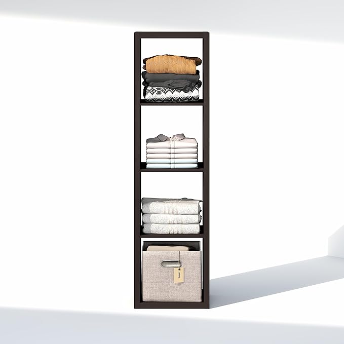 Furinno Cubic Closet Organizers and Storage, 4-Cube Closet Organizer, Vertical Open Shelf Closet Storage, Extra Thick Frame for Wardrobe, Bedroom, Living Room, Dark Oak