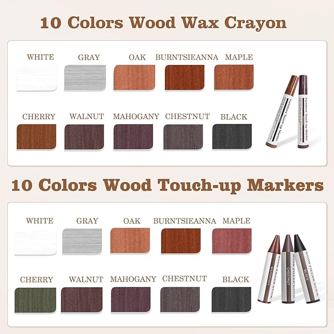 SEISSO 10 Colors Wood Wax Sticks ＆ Markers Furniture Repair Kit, Wood Floor Scratch Repair, Furniture Markers Touch Up Restore Floors, Tables, Holes, Laminate, Carpenters
