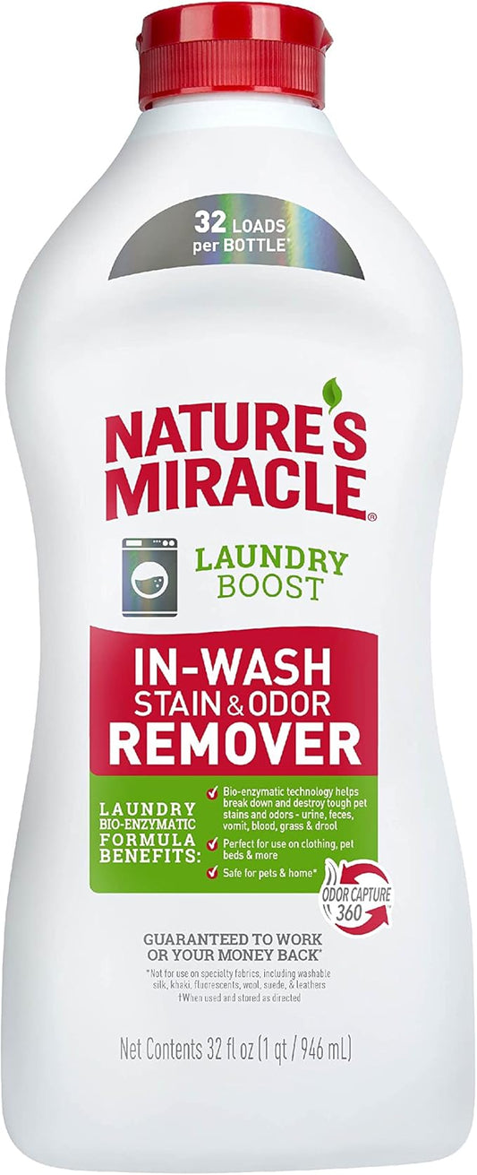 Nature’s Miracle Laundry Boost In-Wash Stain and Odor Remover, 32 Ounces, Laundry Stain and Odor Removing Additive For All Machines