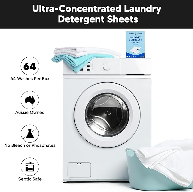 Lucent Globe Laundry Detergent Sheets. Pre-Measured Laundry Sheets. Powerful Stain Removal. Works in All Clothes Washers. (1 Pack - 64 Washes, Ocean Breeze)
