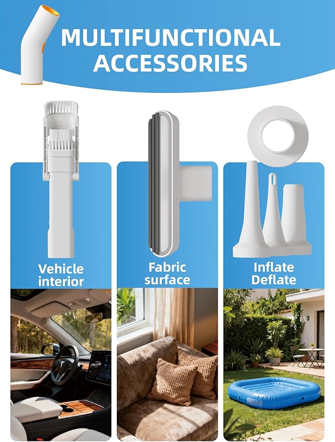 Cordless Car Vacuum, 4 in 1 Portable Mini Handheld Vacuum Cleaner with 15000pa Suction Power, 2 Suction Modes & Multi-Nozzles for Car Home Office Pet, White
