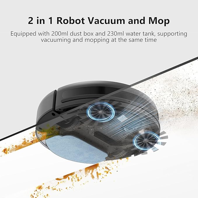 Robot Vacuum and Mop Combo, Robotic Vacuum Cleaner 2 in 1 with WiFi/App/Voice, Schedule, Water Tank and Dustbin, Self-Charging, Slim, Ideal for Hard Floor, Pet Hair, Carpet