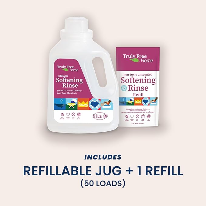 Truly Free Natural Fabric Softener | Plant-Based | Non-Toxic for Babies & Kids Sensitive Skin | Unscented Eco-Friendly Fabric Softener Conditioner | Safe, Gentle & Chemical-Free