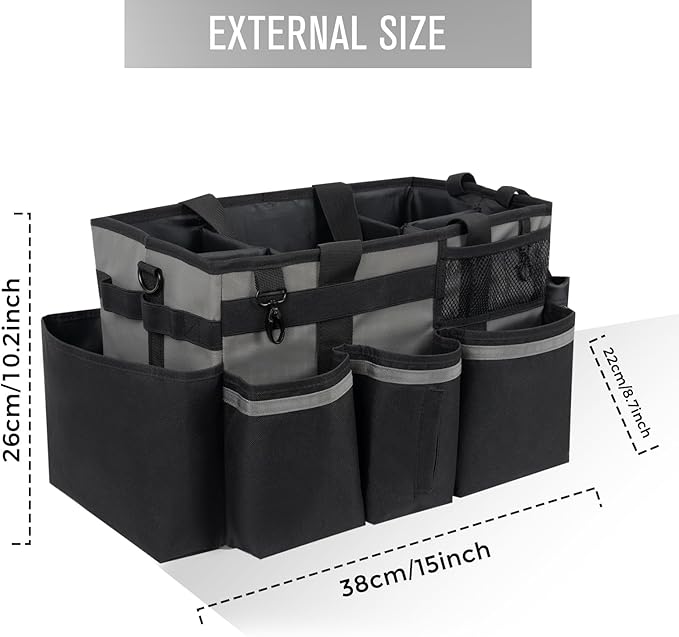 Wearable Cleaning Caddy, Cleaning Caddy Supplies Organizer with Handle & Shoulder Straps for Housekeepers, Under Sink & Car Cleaning Tool Organizers Bag with 4 Foldable Divider (MediumGrey)