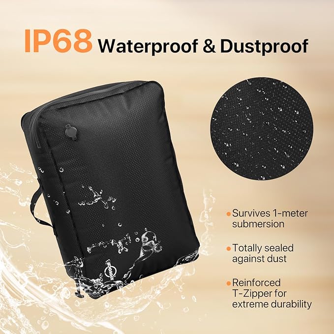 Vacuum Storage Bags with Wireless Pump 35L, 180° Open Zipper, IP68 Waterproof, Reusable Vacuum Bags for Travel, Fits 20/24/28in Suitcase, Backpack, Cloth Packing (2PC + Pump)
