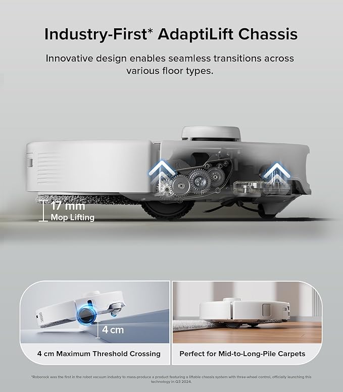 roborock Qrevo Edge Robot Vacuum and Mop, 18,500Pa Suction, Zero-Tangling, AdaptiLift Chassis, Al Obstacle Recognition, Hot Water Mop Washing & Dock Self Cleaning, Corner to Edge Deep Cleaning