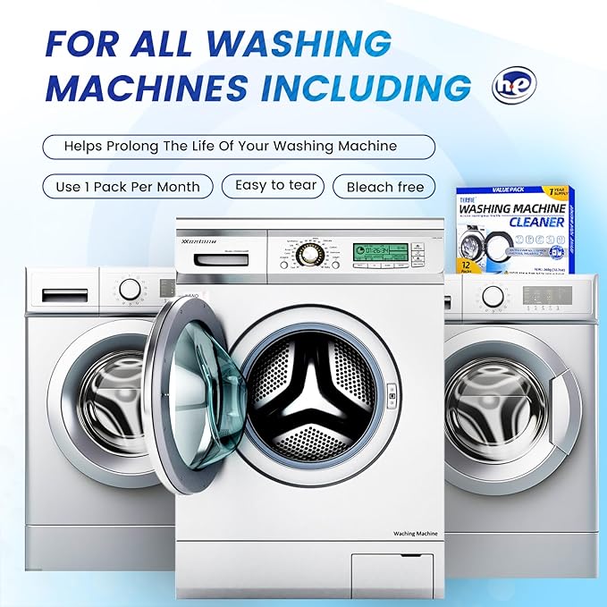 Washing Machine Cleaner Powder Deodorizer 12 Pack， For Deep Descaling, Cleaning Front-Loading & Top-Loading Washing Machine Drum Interiors And Drum Seal, Septic Tank Safe - 12 Month Supply
