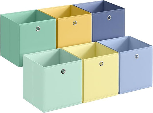 SONGMICS Storage Cubes, Set of 6 Odorless Foldable Storage Boxes, 10.2 x 10.2 x 11 Inches, Closet Organizers for Shelf, Rainbow Storage Bins, Colorful Fabric Bins for Bedroom, Living Room URFB226XA08