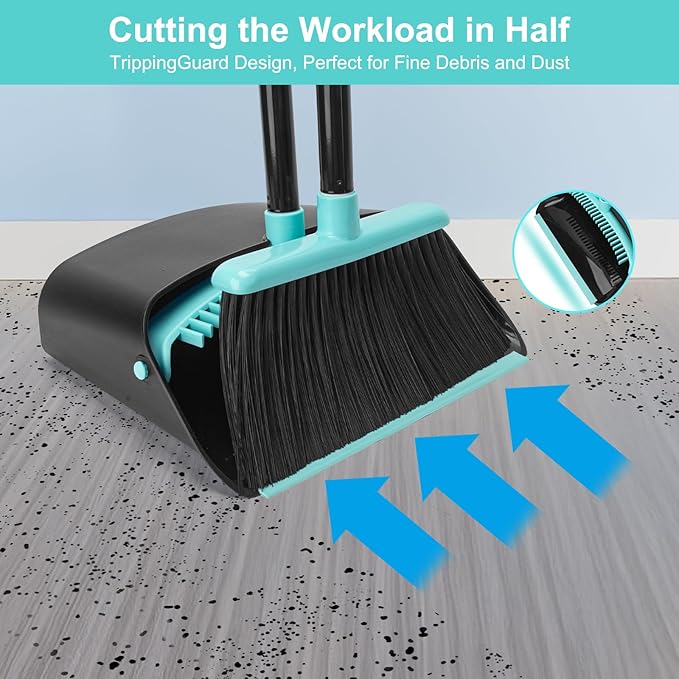 Upgrade Broom and Dustpan Combo Set, Extendable 52" Long Handle Broom for Easy Sweeping, Self-Cleaning Dust pan Teeth for Pet Hair, Perfect for Home, Kitchen, and Office