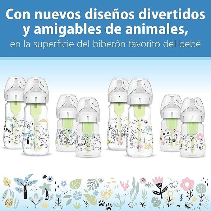 Dr. Brown's Anti-Colic Options+ Wide-Neck Baby Bottle Designer Edition Bottles, Woodland Decos, 5 oz/150 mL, Level 1 Nipple, 0m+, 2-Pack