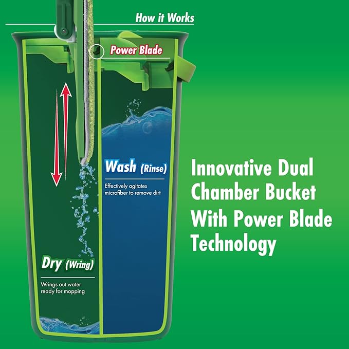 Libman Rinse 'n Wring Mop and Bucket System | Microfiber Floor Mop | Hardwood Floor Cleaner | Wet & Dry Mop | Clean & Dirty Water Chambers | Power Blades | 5 Total Microfiber Pads