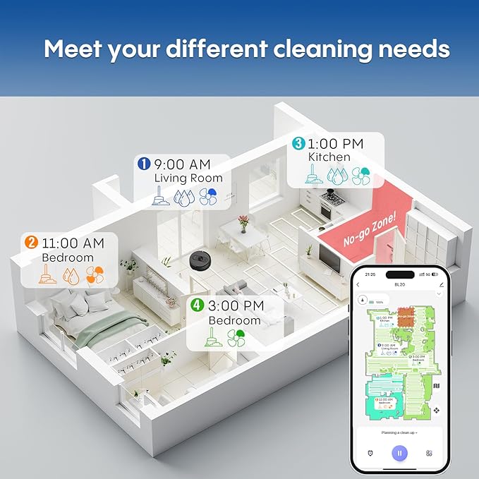 Robot Vacuum and Mop with LiDAR Navigation, 5000Pa Robotic Vacuums with Mapping, No-Go Zones, Self-Recharging, Wi-Fi/App/Alexa Control, Ideal for Pet, Hard Floors, Carpet