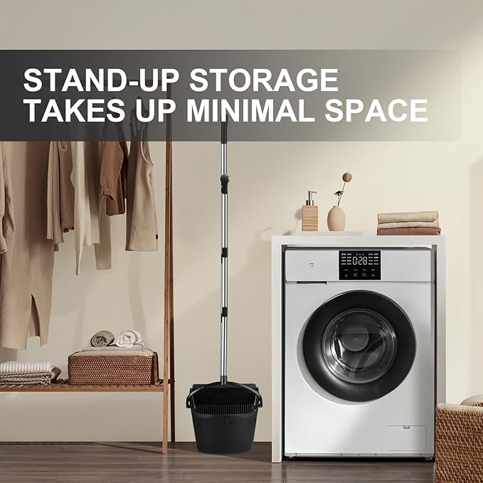 Broom and Dustpan Set, Household Broom with Dustpan Combo Set, 51" Long Handle, Dust Pan Set for Kitchen Office Lobby Floor