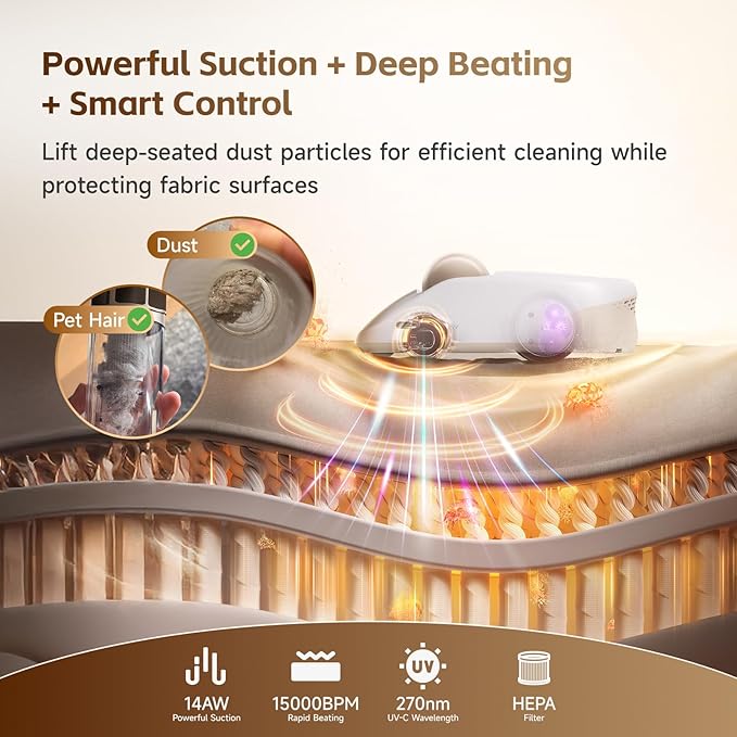 X1 Robot Bed Vacuum, Automatic Mattress Vacuum Cleaner with Intelligent Path Planning, UV-C Light, HEPA Filter, One-Click 100% Dust & Pet Hair Removal for Bed, Mattress, Sofa, Carpet