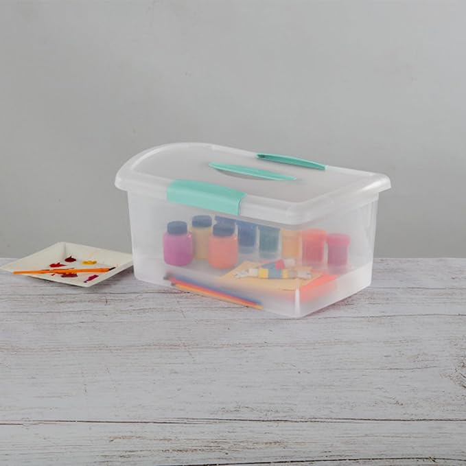 Sterilite Medium Nesting ShowOffs, Stackable Small Storage Bin with Latching Lid and Handle, Plastic Container to Organize Home, Clear, 12-Pack