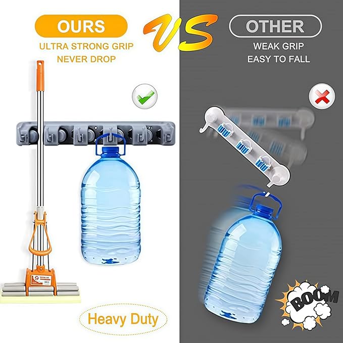 Broom Holder Wall Mount,Broom and Mop Organizer Wall Hanging,Broom Holder with Hooks and Slots for Home,Garage,Garden,Laundry,Kitchen