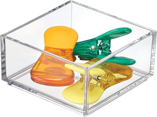 iDesign Clarity Plastic Drawer Organizer, Storage Container for Kitchen Gadgets, Corks, Sticky-Notes, Clips in Pantry, Cabinets, Countertops, 4" x 4" x 2" - Clear,X-Small