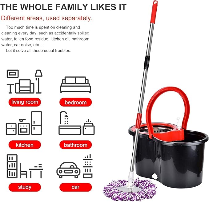 Spin Mop and Bucket with Wringer Set，360° Spin Mop and Bucket System with 3 Replaceable Microfiber Mop 61" Handle Household Cleaning Tools for Wet and Dry,Set of 2