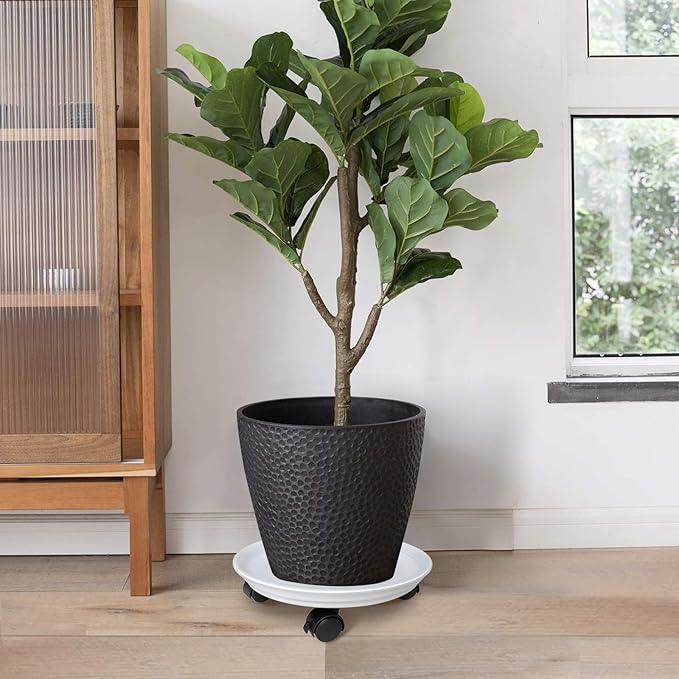 2 Pack of Plant Stand Rolling Caddy with Wheels, Movable Flower Plant Pot Pallet, Indoor Outdoor Planter Tray Dolly, White