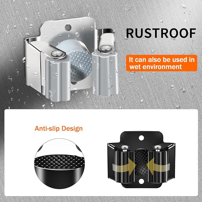 AKOAK Broom and Mop Rack Holder, Wall Storage Organizer, Screw Mount, Garden Tool Organizer Stainless Steel Mop Rack, Home, Kitchen, Bathroom, Garden, Garage Storage (4 PCS, Black)
