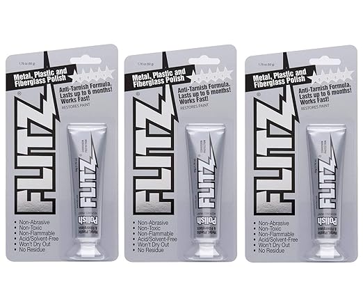 Flitz Multi-Purpose Metal Polish Paste - 1.76oz Tube of USA-Made Chrome Polish - Works on Stainless Steel, Aluminum, Plastic, Jewelry and Cars - Non-Abrasive Cleaner & Rust Remover (3 Pack)