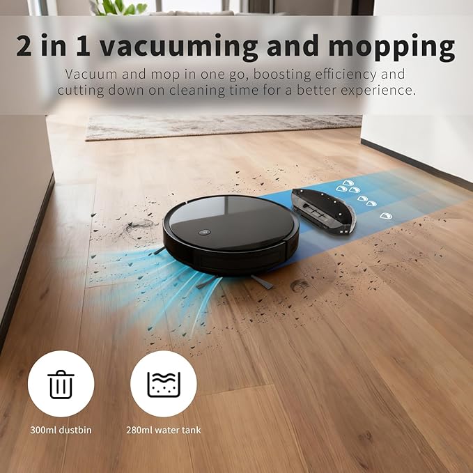 Livvi Robot Vacuum and Mop Combo - 3500pa 2 in 1 Robot Vacuum with WiFi/App/Voice, 120 min Runtime, Super Thin, Quiet, Self-Charging, for Hard Floors (G100)