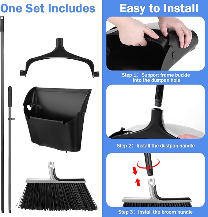 Yungyan 6 Set Broom with Dustpan Combo Set with 54 Inch Long Handle Commercial Lobby Plastic Upright Dustpan and Broom Set for Floor Cleaning Home Office Restaurant Indoor Outdoor Use