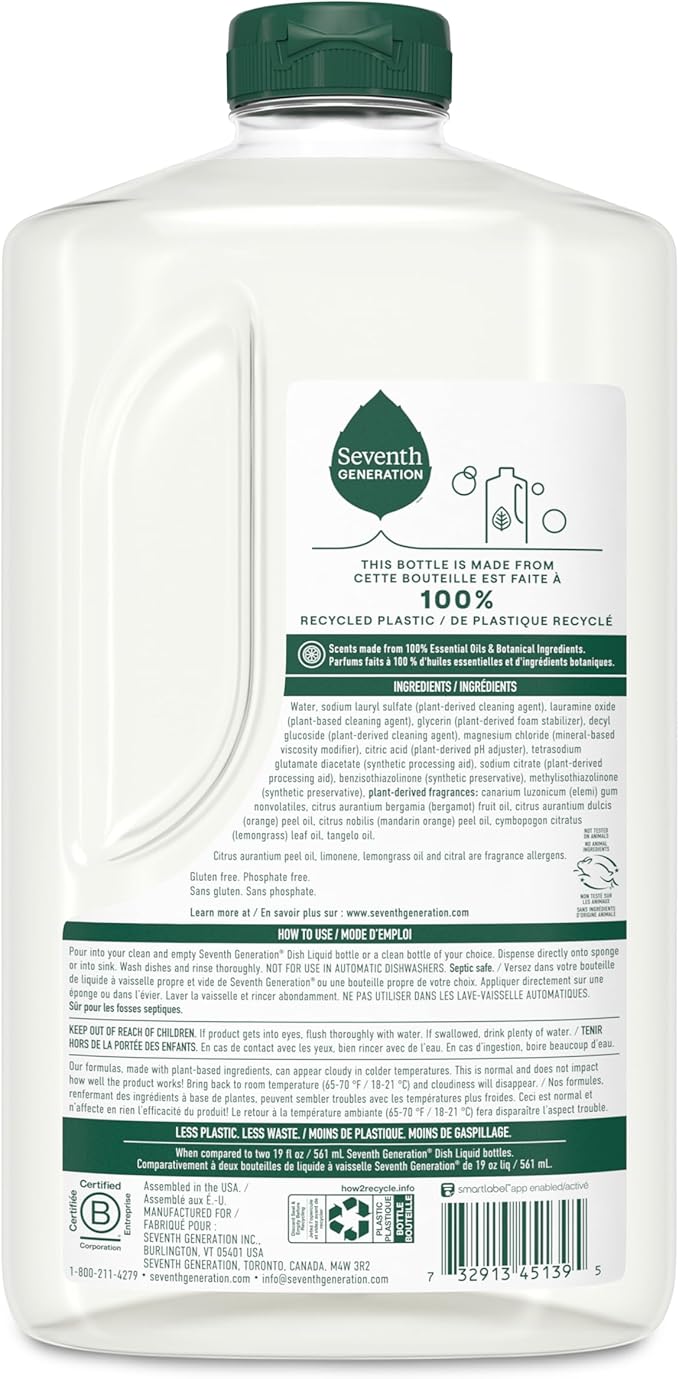 Seventh Generation Hand Dish Wash Refill, Lemongrass & Clementine, 3pk 50z