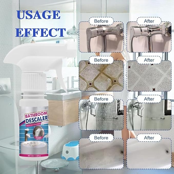 DESCALER CLEANER, 2PCS Bathroom Descaler Cleaner, Bathroom Descaler Foam Cleaner Spray, All-Purpose B-athroom D escaler Foam Spray, Stubborn Stains cleaner, for Kitchen, Home