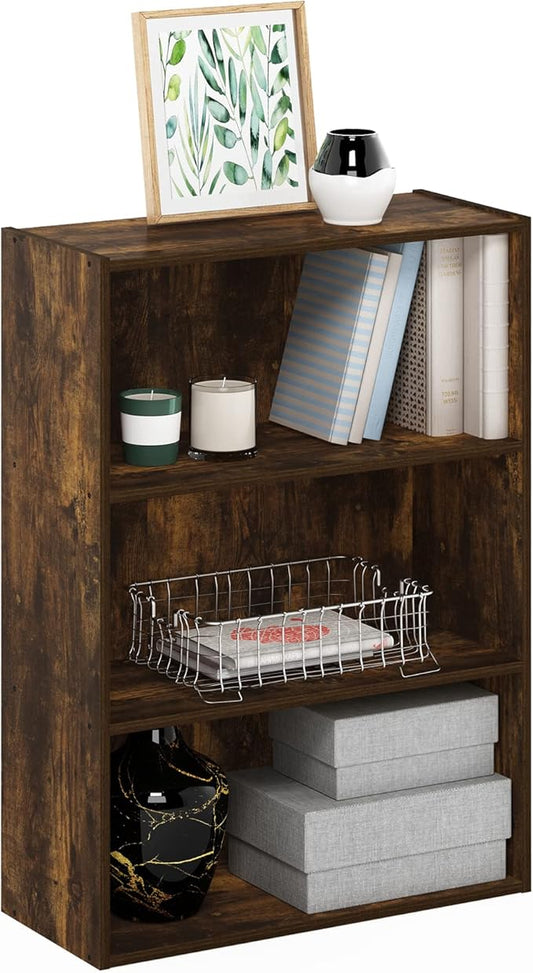 Furinno PASIR Book Shelf, 3-Tier Bookshelf, Storage Shelves Bookcase, 9.7 x 23.7 x 31.5, for Living Room, Bedroom, Home Office, Amber Pine