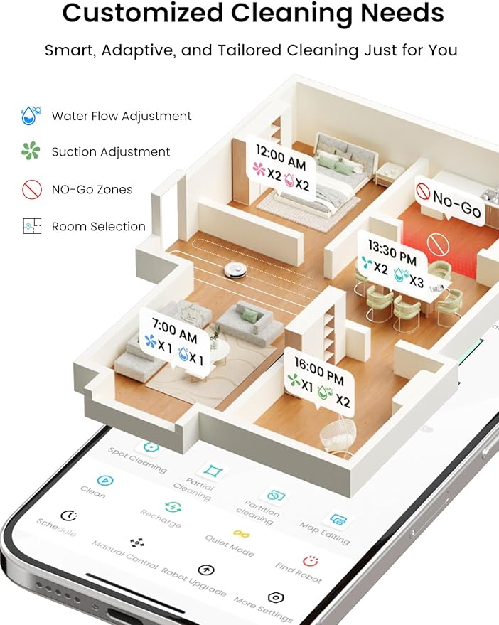 Lefant M2L Plus LiDAR Robot Vacuum and Mop, 190° PSD Obstacle Avoidance, 6000Pa Strong Suction, 75-Day Capacity, Multi-Floor Mapping, 130 Min Runtime, WiFi/Alexa/APP/iWatch