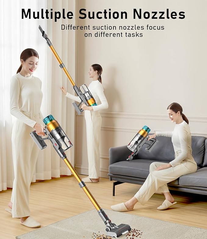 Cordless Vacuum Cleaner for Home 680W 60Kpa Upgraded Powerful Stick Vacuum Up to 75Mins, Anti-Tangle & Wall Mount Charging, 8 in 1 Lightweight Vacuum Cleaners for Home/Pet Hair/Carpets/Floors