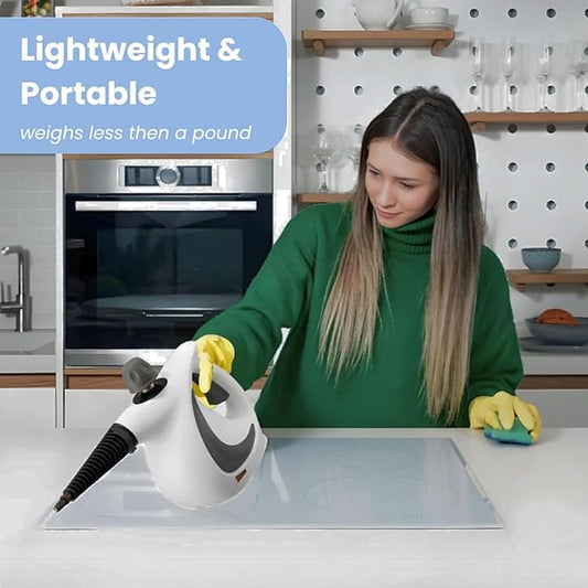 Saker Steam Disinfection Cleaner–Handheld Multi-Purpose Steamer with 8 Accessories, Powerful 1500W Steam, Child Lock & Safety Cap for Home, Kitchen, Appliances（1 Set Steam Cleaner+12 Fiber Cloths）