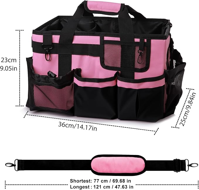 Large Cleaning Caddy Tote Bag with 4 Foldable Dividers Sturdy Support Board, Waterproof Cleaning Tools Organizer with Adjustable Shoulder Strap Waist Belt for Housekeepers, Cleaners Professional Use