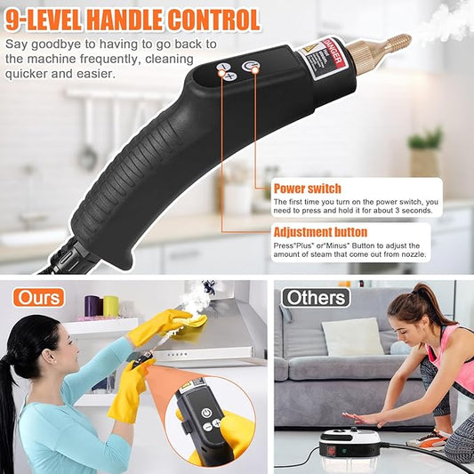 15 in 1 Handheld Steam Cleaner with Handle Button Control, 2500W High Pressure Steamer for Cleaning Car, Multi-Purpose Portable Steam Cleaner for Home Car Upholstery Cleaning Tools, 110V-120V