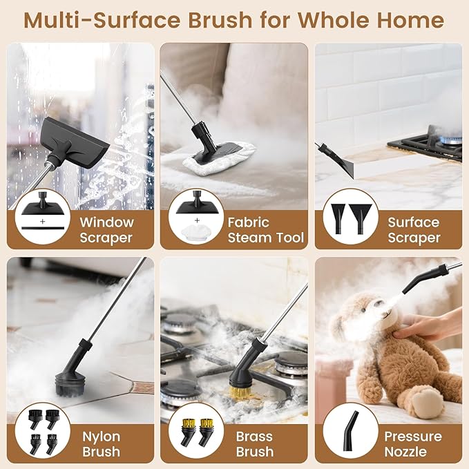 2500W Handheld Steam Cleaner, 3-Level Adjustable Steam Cleaner for Home with 21 Accessories, Multipurpose Portable Steamer Cleaning for Car,Floor,Furniture,Tile,Grout,Couch,Fast Heat-Up (Green)