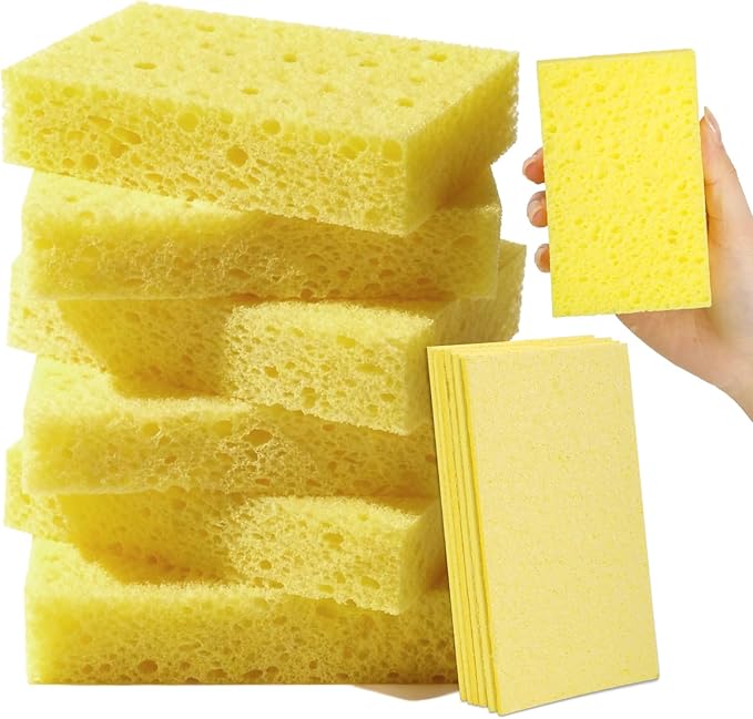 6 Pcs Kitchen Sponges for Dishes Cleaning, Non Scratch for Non Stick Cookware, Compressed Natural Cellulose Sponges, Dish Washing Scrubbers, Scrubbing Pads for Household, Bathroom (Yellow)