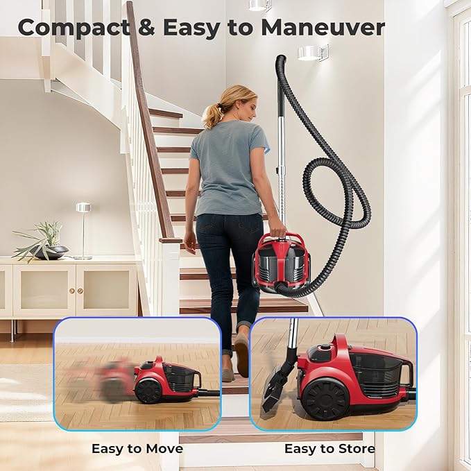 1600W Canister Vacuum Cleaner, Bagless Vacuum Cleaner with 45kPa Strong Suction, 4L Large Dust Cup, Variable Speed Control, 5 Tools, Lightweight Canister Vacuum for Home, Pet, Carpet, Hard Floor